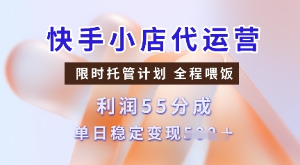 8e65e5237864756 快手小店代运营,限时托管计划,收益55分,单日稳定变现500+