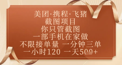 ccf324cf7d74234 飞猪美团截图项目,你只管截图,一部手机在家做,正规平台无套路,一天500+