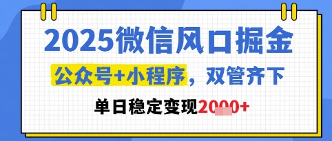 fb3c4630f4651e4 2025微信风口掘金,公众号+小程序双管齐下,单日稳定变现1k+