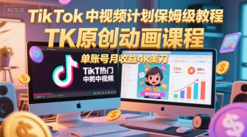 0970727ed9cb7ff TikTok中视频计划保姆级教程,TK原创动画课程,单账号月收益4k美刀