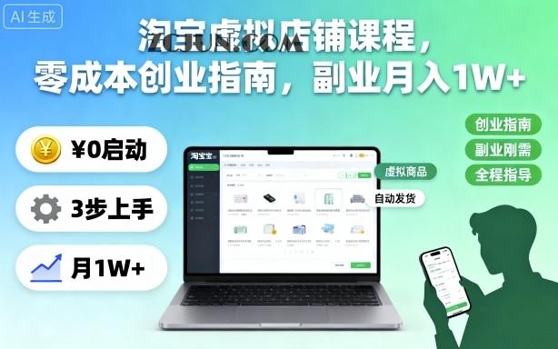 1ff82c4c7707354 淘宝虚拟店铺课程,零成本创业指南,副业月入1W+
