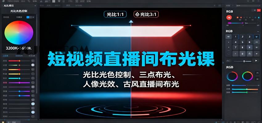 31fa171c44aa36a 短视频直播间布光课:光比光色控制、三点布光、人像光效、古风直播间布光