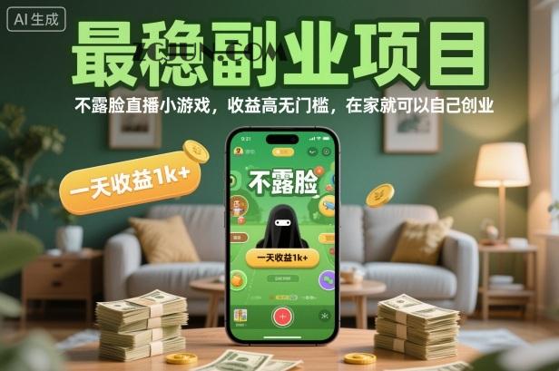 最稳副业项目,不露脸直播小游戏,收益高无门槛,一天收益1k+,在家就可以自己创业