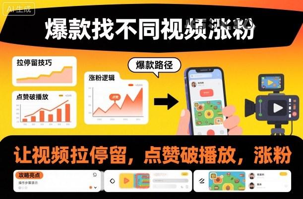爆款找不同视频涨粉,让视频拉停留,实现点赞,破播放,涨粉