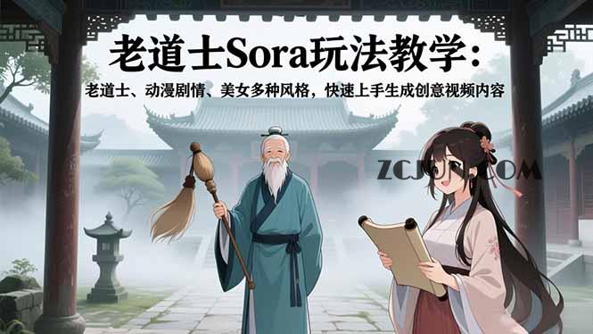 老道士Sora玩法教学:老道士、动漫剧情、美女多种风格,快速上手生成创意视频内容
