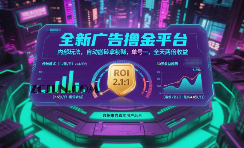 全新广告撸金平台,内部玩法,自动搬砖拿躺賺,单号一天保底2张+,全天两倍收益