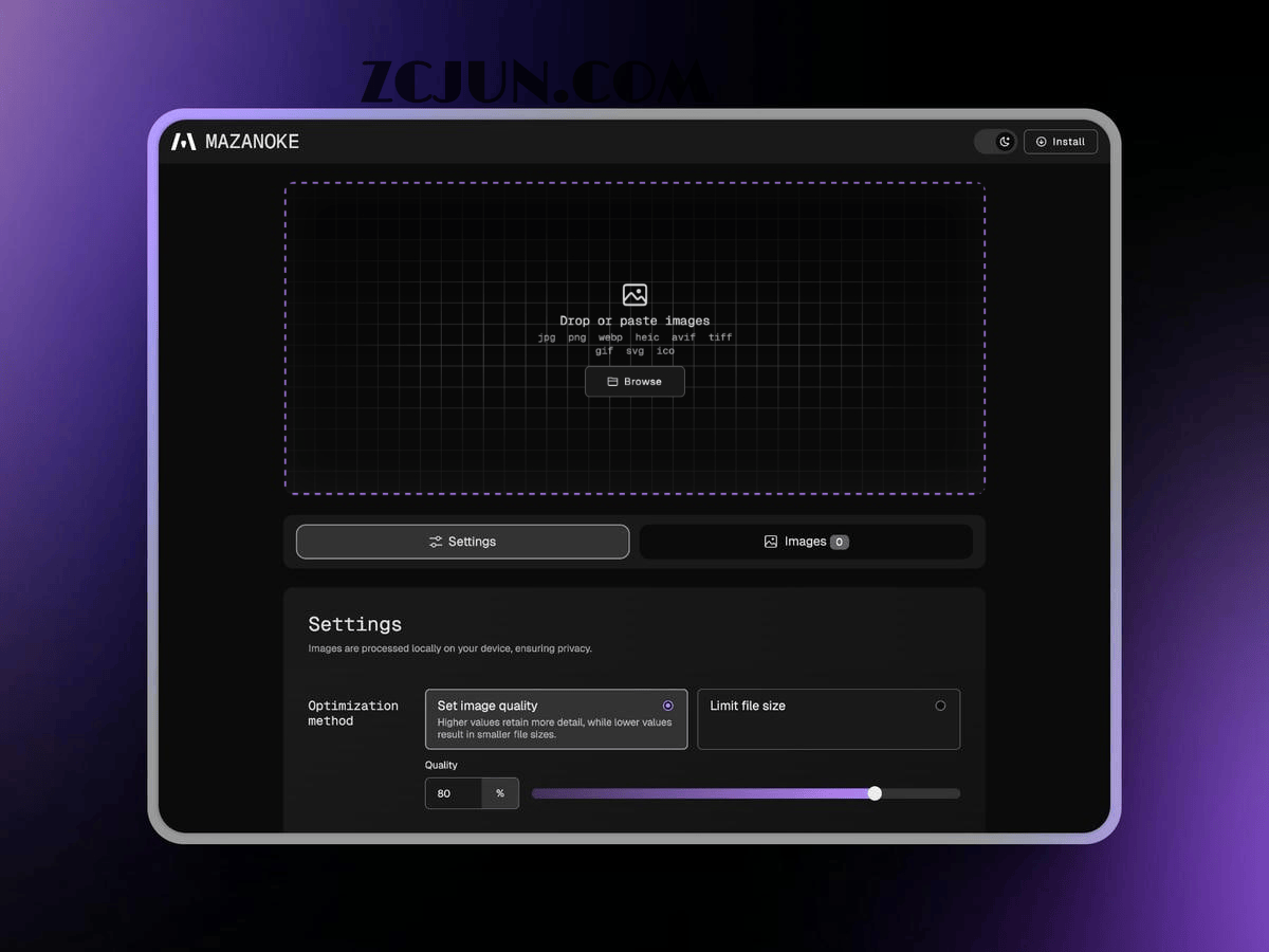 MAZANOKE 汉化:在线本地图片优化工具,操作简单,完全免费,没有广告