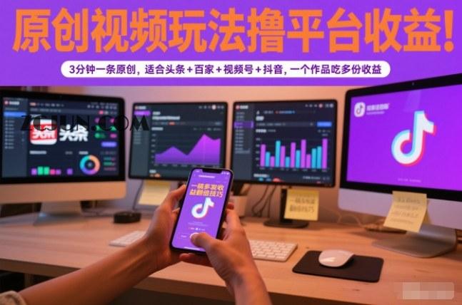 fa17a4a720cb5ad 原创视频玩法撸平台收益,3分钟一条原创,适合头条+百家+视频号+抖音,一个作品吃多份收益