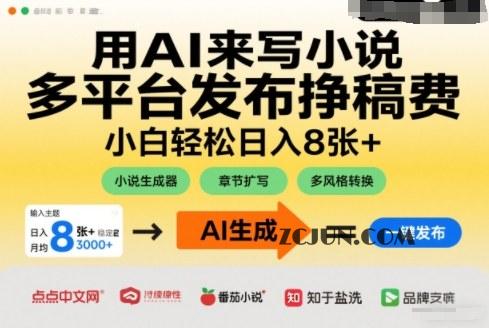 用AI来写小说,多平台发布挣稿费,小白轻松日入8张+,长期稳定项目