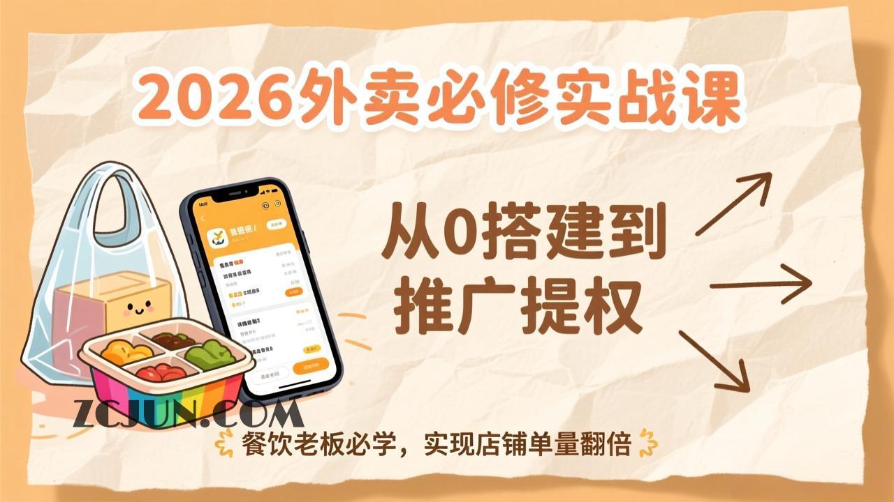 2026外卖必修实战课:从0搭建到推广提权,餐饮老板必学,实现店铺单量翻倍
