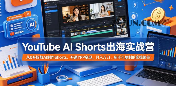 YouTube AI Shorts出海实战营,从0开始教AI制作Shorts,开通YPP变现,月入万刀,新手可复制的实操路径