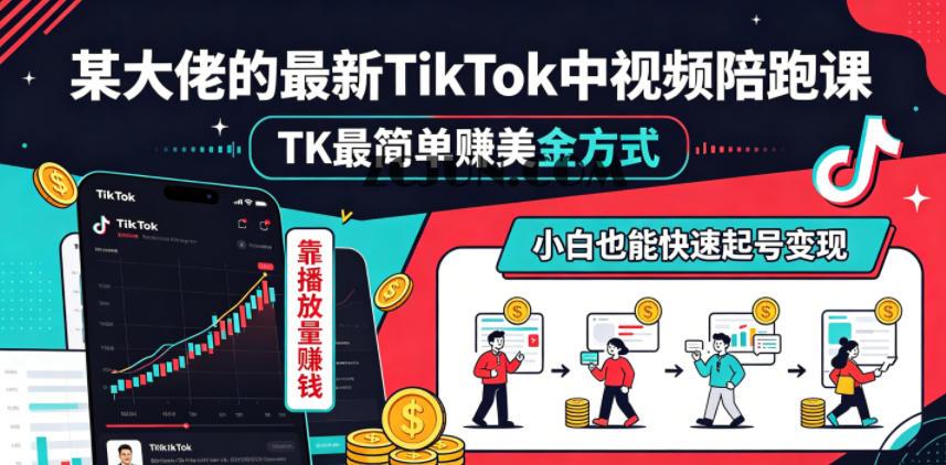 某大佬的最新TikTok中视频陪跑课,TK最简单賺美金方式,靠播放量賺钱,小白也能快速起号变现