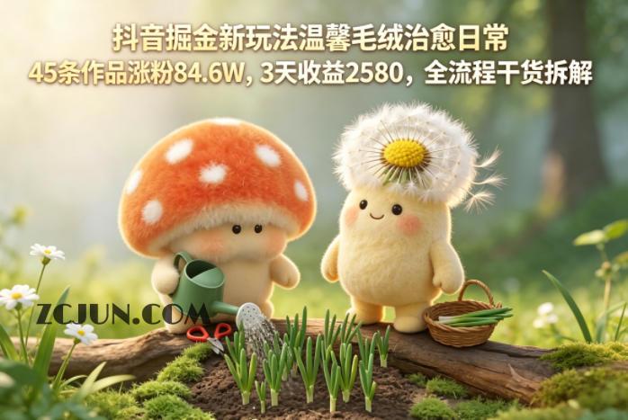 抖音掘金新玩法温馨毛绒治愈日常,45条作品涨粉84.6W,3天收益2580,全流程干货拆解
