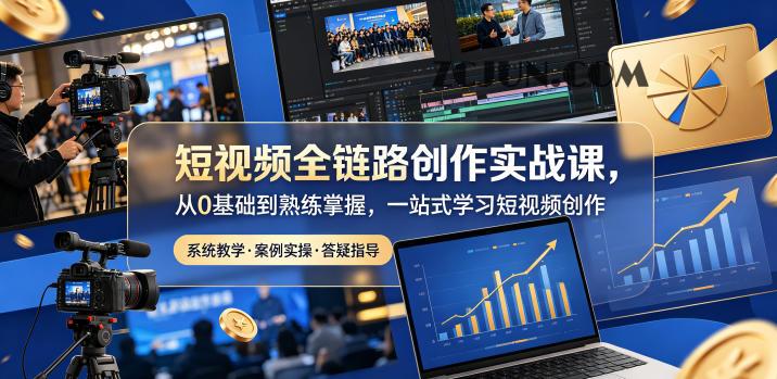 短视频全链路创作实战课,从0基础到熟练掌握,一站式学习短视频创作