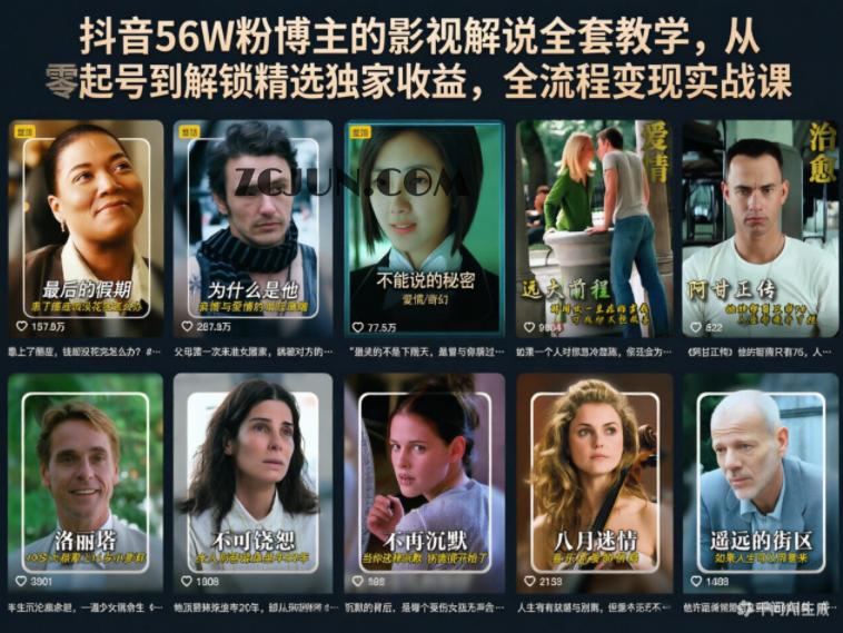抖音56W粉博主的影视解说全套教学,从零起号到解锁精选独家收益,全流程变现实战课