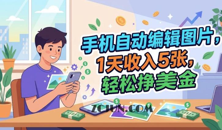 手机自动编辑图片,1天收入5张,0门槛,最简单美金项目