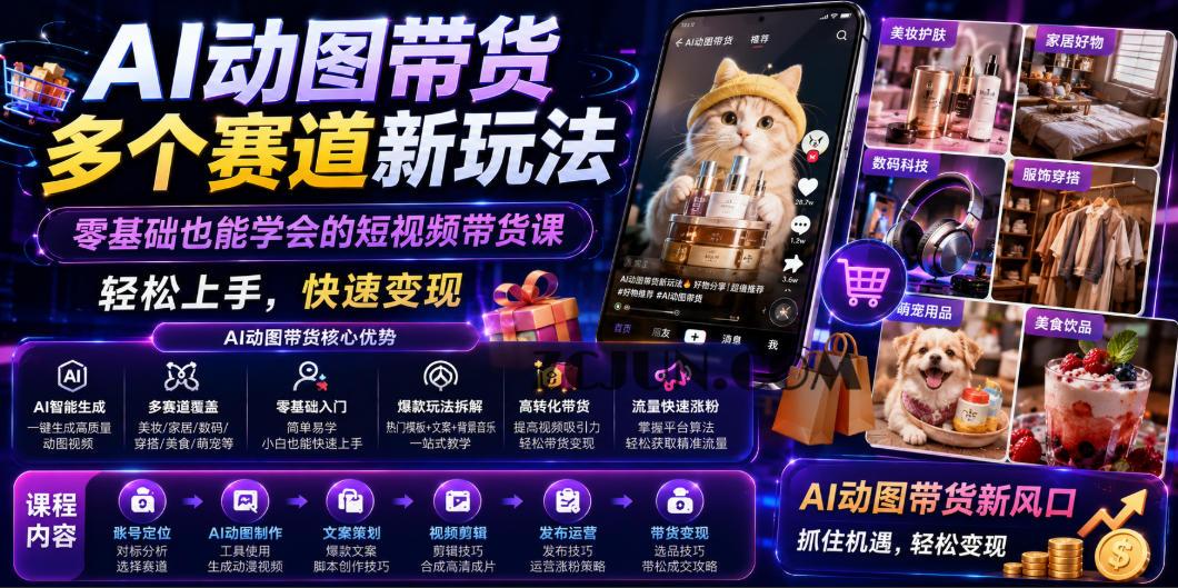 AI动图带货多个赛道新玩法,零基础也能学会的短视频带货课,轻松上手,快速变现