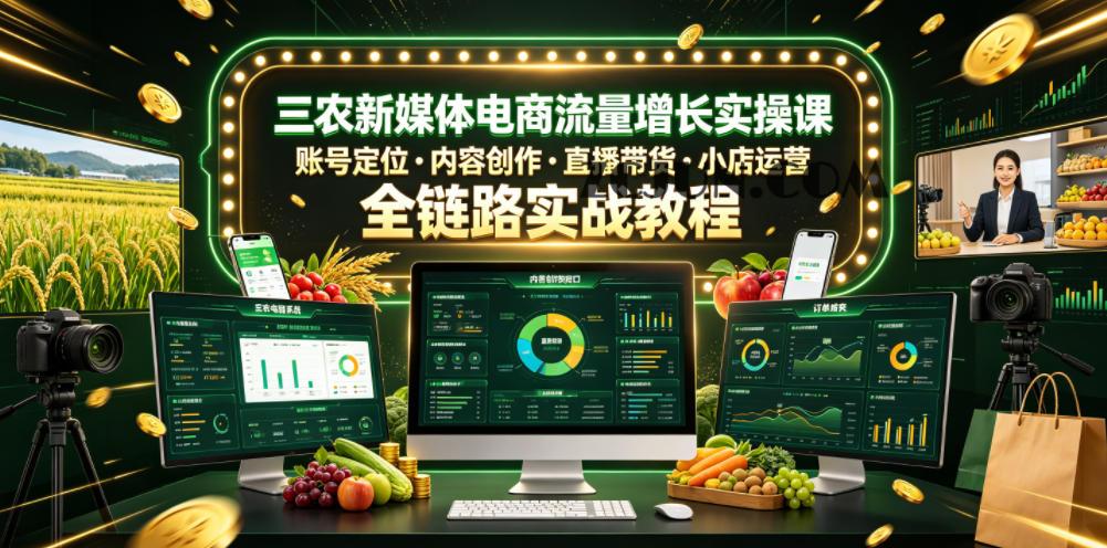 三农新媒体电商流量增长实操课,账号定位・内容创作・直播带货・小店运营,全链路实战教程