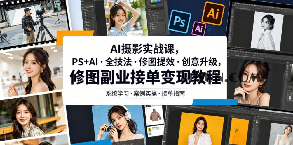 AI摄影实战课,PS+AI・全技法・修图提效・创意升级,修图副业接单变现教程