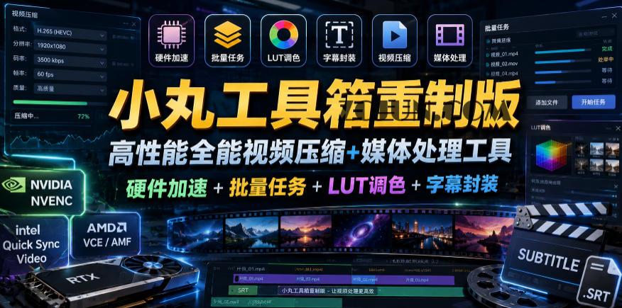 小丸工具箱重制版–高性能全能视频压缩+媒体处理工具|硬件加速+批量任务+LUT调色+字幕封装
