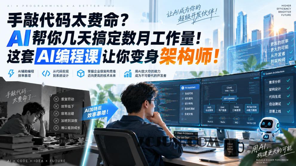 手敲代码太费命?AI帮你几天搞定数月工作量!这套AI编程课让你变身架构师!【原创双语字幕】
