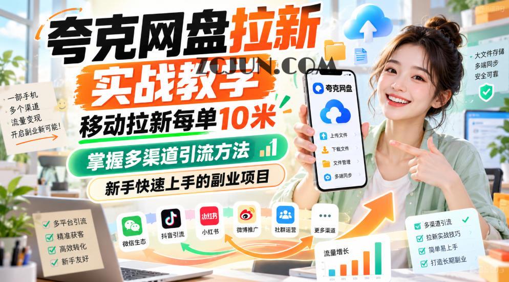 夸克网盘拉新实战教学,移动拉新每单10米,掌握多渠道引流方法,新手快速上手的副业项目(更新0929)