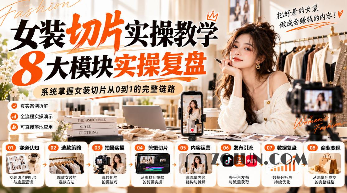 女装切片实操教学,8大模块实操复盘,系统掌握女装切片从0到1的完整链路