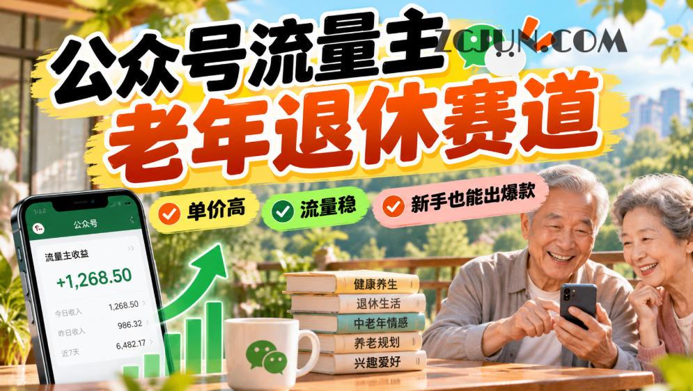公众号流量主老年退休赛道,单价高,流量稳,新手也能出爆款