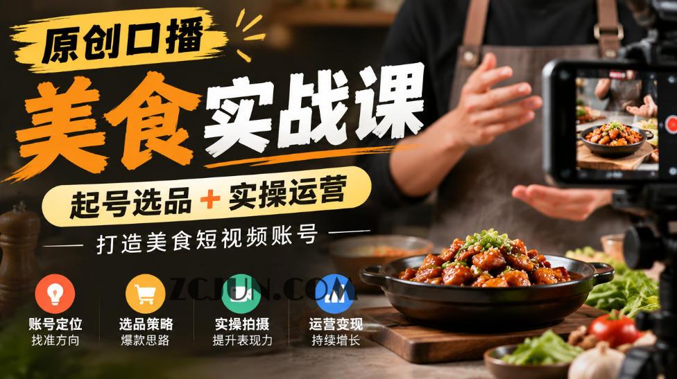 原创口播美食实战课,起号选品+实操运营,打造美食短视频账号