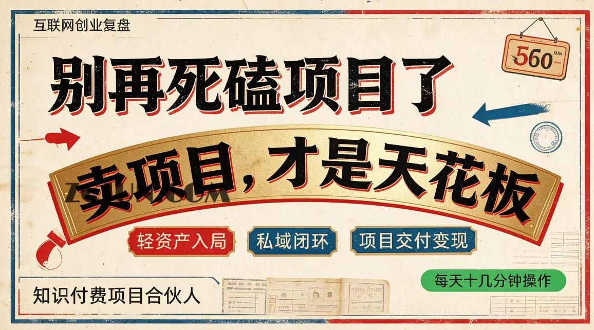做项目不如卖项目,做知识付费自己当老板,普通人死磕项目賺钱,聪明人贩卖项目认知賺钱