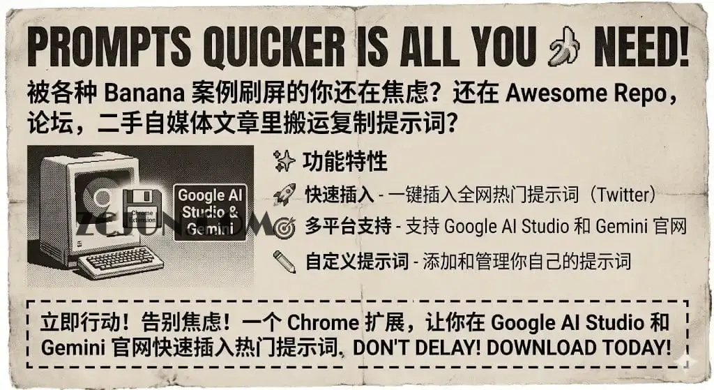 Banana Prompt Quicker-开源Banana Pro 提示词管理器浏览器扩展，内置 Twitter 热门提示词，一键快捷插入