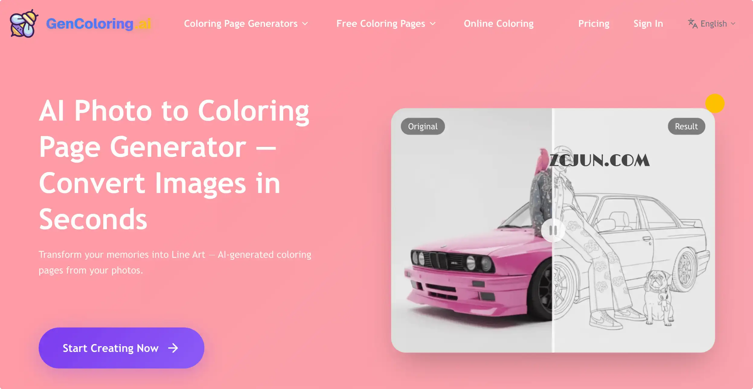 GenColoring ai：在线AI涂色页生成器，几秒完成照片转换成涂色页，免费使用