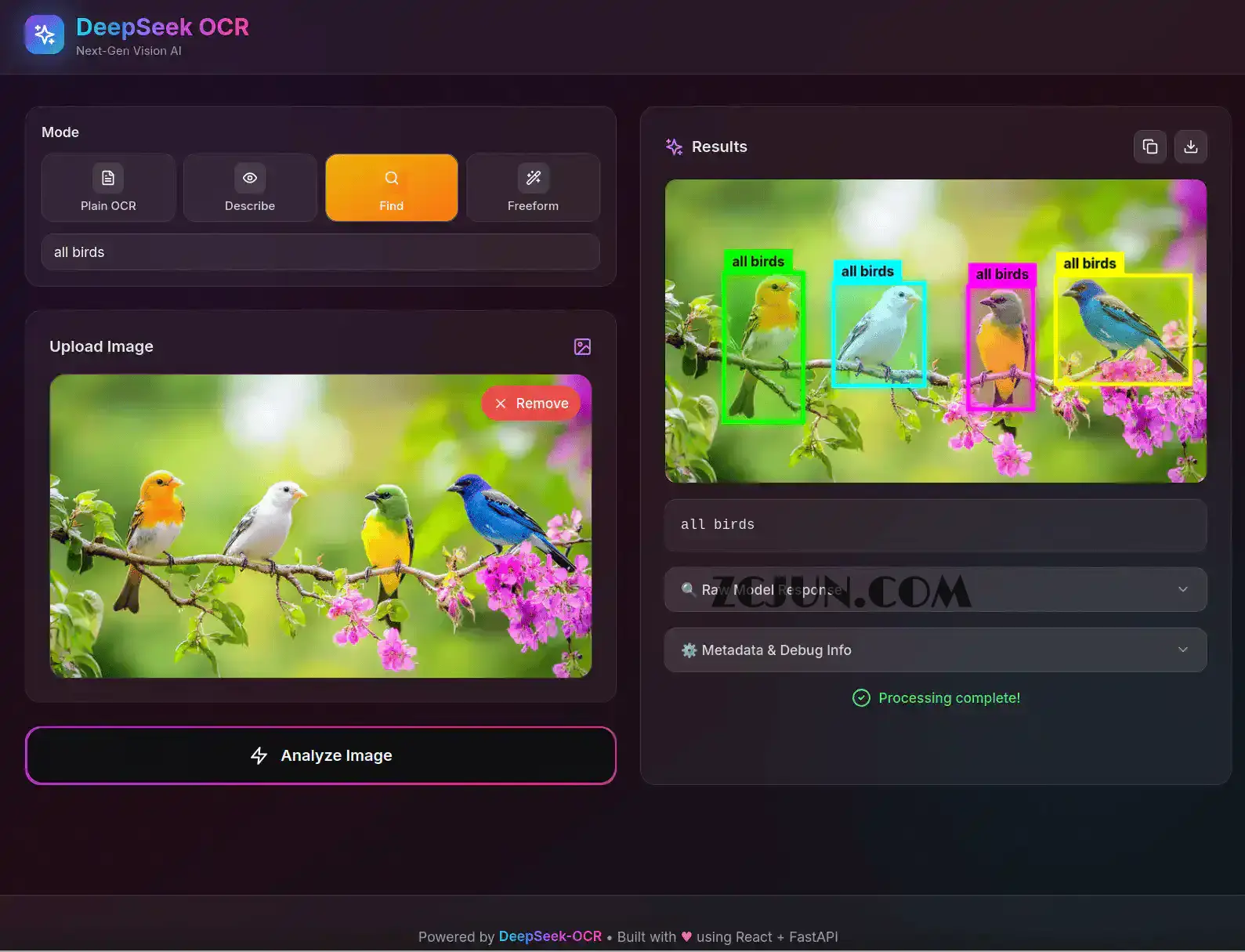 DeepSeek OCR APP- 由 DeepSeek-OCR 提供支持的 OCR Web 前端OCR程序，直接在线识别各种图像